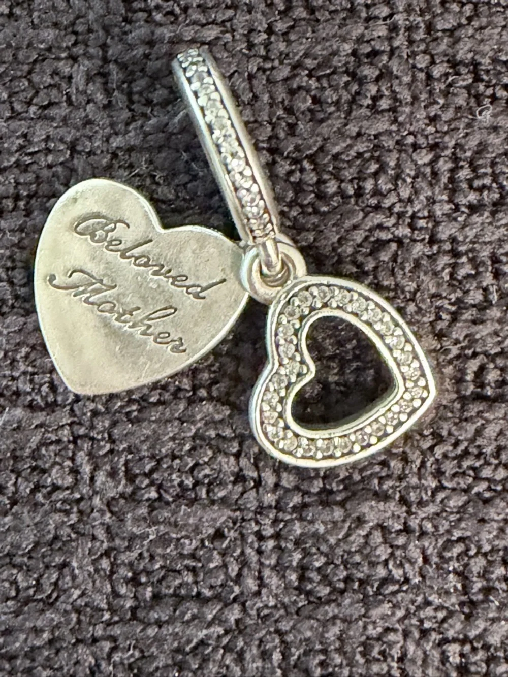 Genuine Pandora Beloved Mother Silver Heart / Cubic Zirconia Charm Pendant